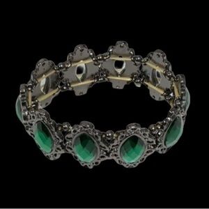 BRACELET Vintage Victorian Style Filigree Green Crystal Stones Elastic Stretch
